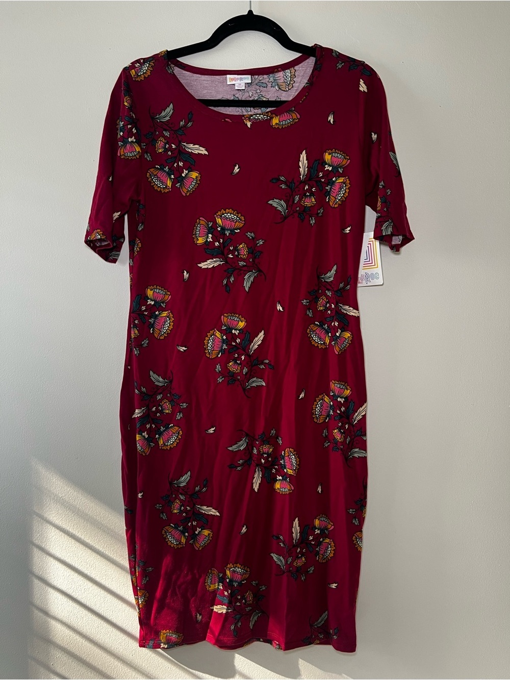 LuLaRoe Julia Burgundy Floral Midi Dress